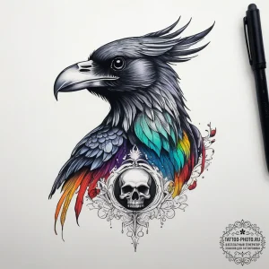 Tattoo sketch norse raven on a skull, ink ill... - эскиз тату (№1757645347_0, 12.09.2025 02:49) — tattoo-photo.ru