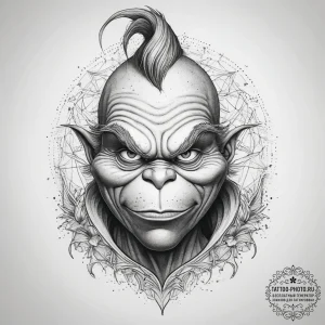 Tattoo sketch the grinch with a wing, concept... - эскиз тату (№1757652350_0, 12.09.2025 04:45) — tattoo-photo.ru