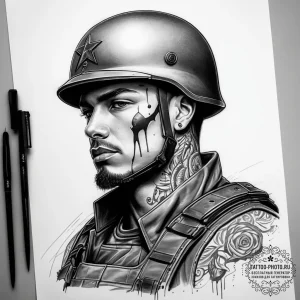 Tattoo sketch soldier with a brush, concept a... - эскиз тату (№1757653131_0, 12.09.2025 04:58) — tattoo-photo.ru