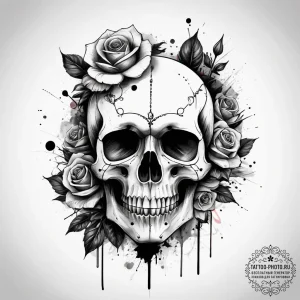 Tattoo sketch trash polka череп и розы - эскиз тату (№1757655085_0, 12.09.2025 05:31) — tattoo-photo.ru
