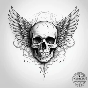 Tattoo sketch узор в виде черепа с крыльями - эскиз тату (№1757657234_0, 12.09.2025 06:07) — tattoo-photo.ru