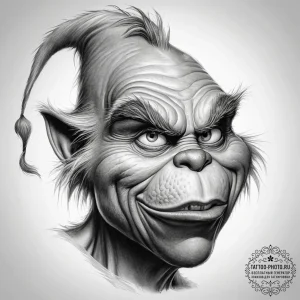 Tattoo sketch the grinch with a foot, artisti... - эскиз тату (№1757659963_0, 12.09.2025 06:52) — tattoo-photo.ru