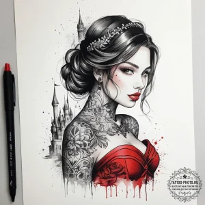 Tattoo sketch ball gown with a castle, tattoo... - эскиз тату (№1757660349_0, 12.09.2025 06:59) — tattoo-photo.ru