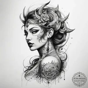 Tattoo sketch mystical figure - эскиз тату (№1757660735_0, 12.09.2025 07:05) — tattoo-photo.ru