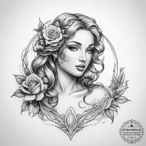 Tattoo sketch aphrodite with a rose - эскиз тату (№1757665415_0, 12.09.2025 08:23) — tattoo-photo.ru