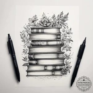 Tattoo sketch librarian books on a shelf, ink... - эскиз тату (№1757666776_0, 12.09.2025 08:46) — tattoo-photo.ru