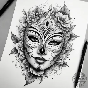 Tattoo sketch mask, artistic tattoo sketch, b... - эскиз тату (№1757670482_0, 12.09.2025 09:48) — tattoo-photo.ru
