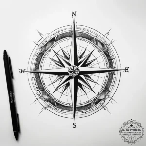 Tattoo sketch compass with a star - эскиз тату (№1757670676_0, 12.09.2025 09:51) — tattoo-photo.ru