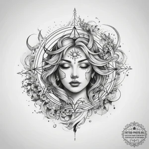 Tattoo sketch celestial wind - эскиз тату (№1757671649_0, 12.09.2025 10:07) — tattoo-photo.ru