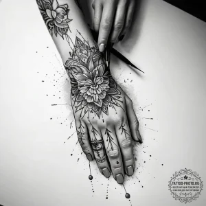 Tattoo sketch hands with a brush, tattoo line... - эскиз тату (№1757672433_0, 12.09.2025 10:20) — tattoo-photo.ru