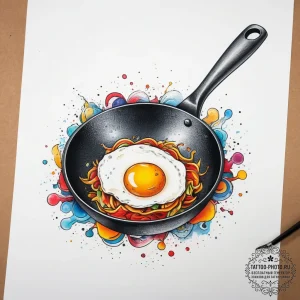 Tattoo sketch frying pan with an egg, tattoo... - эскиз тату (№1757677106_0, 12.09.2025 11:38) — tattoo-photo.ru