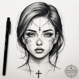 Tattoo sketch girl's face with a tear, tattoo... - эскиз тату (№1757678077_0, 12.09.2025 11:54) — tattoo-photo.ru