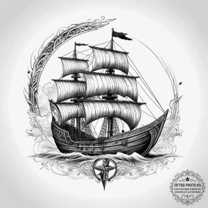 Tattoo sketch norse viking longship with a ra... - эскиз тату (№1757689170_0, 12.09.2025 14:59) — tattoo-photo.ru