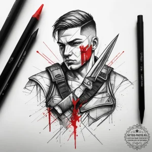 Tattoo sketch soldier with a scissors, artist... - эскиз тату (№1757693255_0, 12.09.2025 16:07) — tattoo-photo.ru