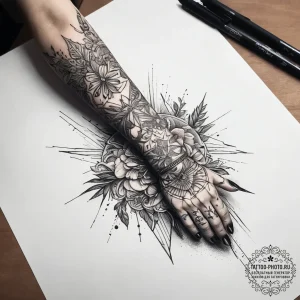 Tattoo sketch hands with a letter, tattoo dra... - эскиз тату (№1757694813_0, 12.09.2025 16:33) — tattoo-photo.ru
