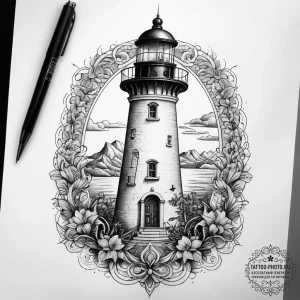 Tattoo sketch lighthouse, tattoo line art, on... - эскиз тату (№1757695980_0, 12.09.2025 16:53) — tattoo-photo.ru