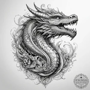 Tattoo sketch dragon with a quote, ink illust... - эскиз тату (№1757698932_0, 12.09.2025 17:42) — tattoo-photo.ru