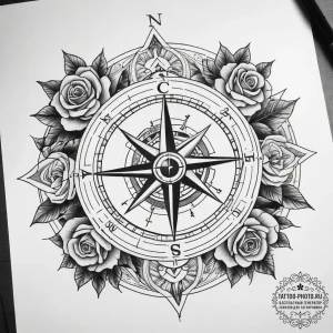 Tattoo sketch compass with zodiac signs, ink... - эскиз тату (№1757701481_0, 12.09.2025 18:24) — tattoo-photo.ru
