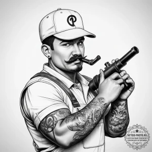 Tattoo sketch plumber a person with a pipe, t... - эскиз тату (№1757703434_0, 12.09.2025 18:57) — tattoo-photo.ru