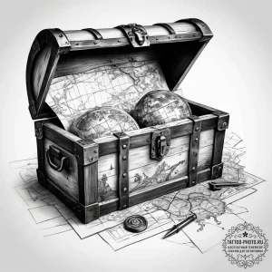 Tattoo sketch old treasure chest with a map - эскиз тату (№1757704419_0, 12.09.2025 19:13) — tattoo-photo.ru
