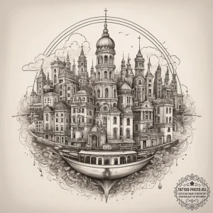 Tattoo sketch floating city, tattoo drawing o... - эскиз тату (№1757705423_0, 12.09.2025 19:30) — tattoo-photo.ru