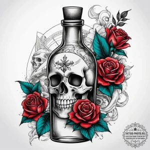 Tattoo sketch old bottle with a ship, concept... - эскиз тату (№1757705828_0, 12.09.2025 19:37) — tattoo-photo.ru