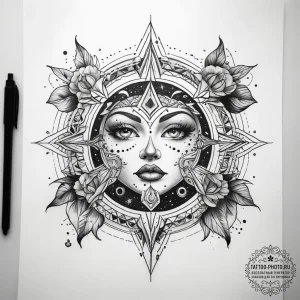 Tattoo sketch cosmic narrative - эскиз тату (№1757706423_0, 12.09.2025 19:47) — tattoo-photo.ru