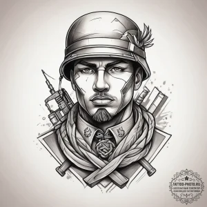 Tattoo sketch soldier with a knot, artistic t... - эскиз тату (№1757711522_0, 12.09.2025 21:12) — tattoo-photo.ru
