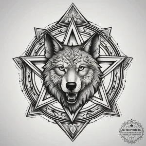 Tattoo sketch pentagram with a wolf, tattoo f... - эскиз тату (№1757712896_0, 12.09.2025 21:34) — tattoo-photo.ru