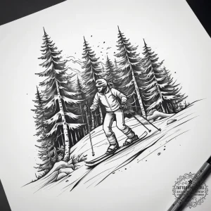 Tattoo sketch cross-country skiing a forest,... - эскиз тату (№1757714080_0, 12.09.2025 21:54) — tattoo-photo.ru