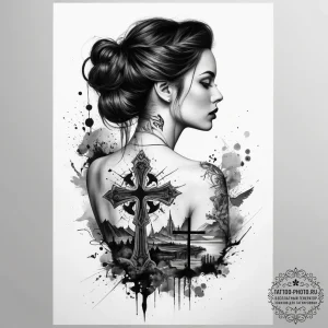Tattoo sketch sensual back with a landscape,... - эскиз тату (№1757716454_0, 12.09.2025 22:34) — tattoo-photo.ru