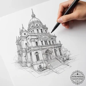 Tattoo sketch architect building outline - эскиз тату (№1757717040_0, 12.09.2025 22:44) — tattoo-photo.ru