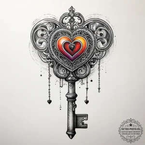 Tattoo sketch old key with a heart, concept a... - эскиз тату (№1757717622_0, 12.09.2025 22:53) — tattoo-photo.ru