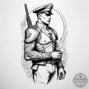 Tattoo sketch soldier with a letter, artistic... - эскиз тату (№1757717816_0, 12.09.2025 22:56) — tattoo-photo.ru