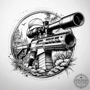 Tattoo sketch sniper in a hideout, ink illust... - эскиз тату (№1757718206_0, 12.09.2025 23:03) — tattoo-photo.ru