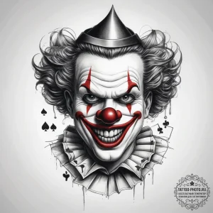 Tattoo sketch clown with cards - эскиз тату (№1757719383_0, 12.09.2025 23:23) — tattoo-photo.ru