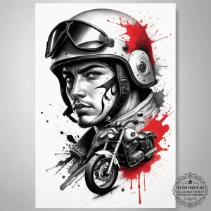 Tattoo sketch soldier with a motorcycle, arti... - эскиз тату (№1757720369_0, 12.09.2025 23:39) — tattoo-photo.ru