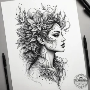 Tattoo sketch узор в виде дриады, ink illustr... - эскиз тату (№1757722381_0, 13.09.2025 00:13) — tattoo-photo.ru
