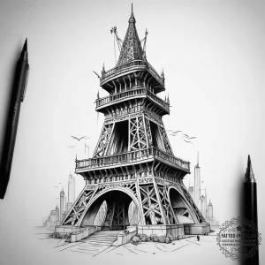 Tattoo sketch tower, tattoo line art, on a cl... - эскиз тату (№1757723767_0, 13.09.2025 00:36) — tattoo-photo.ru