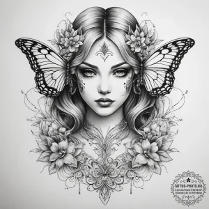 Tattoo sketch butterfly girl tattoo, tattoo d... - эскиз тату (№1757724358_0, 13.09.2025 00:45) — tattoo-photo.ru