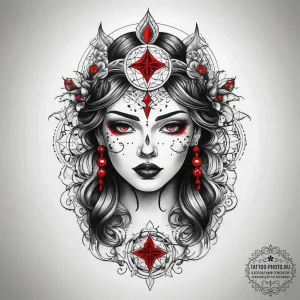 Tattoo sketch blessed character, tattoo flash... - эскиз тату (№1757724959_0, 13.09.2025 00:55) — tattoo-photo.ru