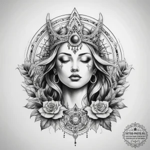Tattoo sketch spiritual scene - эскиз тату (№1757725161_0, 13.09.2025 00:59) — tattoo-photo.ru