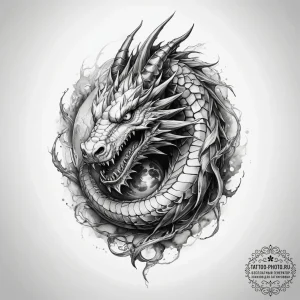 Tattoo sketch earth dragon stone - эскиз тату (№1757725556_0, 13.09.2025 01:05) — tattoo-photo.ru