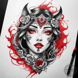 Tattoo sketch red, artistic tattoo sketch, bl... - эскиз тату (№1757727746_0, 13.09.2025 01:42) — tattoo-photo.ru