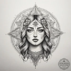 Tattoo sketch holy person, tattoo line art, f... - эскиз тату (№1757730106_0, 13.09.2025 02:21) — tattoo-photo.ru