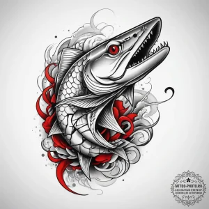 Tattoo sketch muskie, concept art for tattoo,... - эскиз тату (№1757731293_0, 13.09.2025 02:41) — tattoo-photo.ru