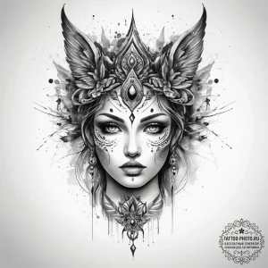 Tattoo sketch mystical self, tattoo sketch de... - эскиз тату (№1757735029_0, 13.09.2025 03:43) — tattoo-photo.ru