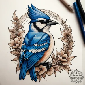 Tattoo sketch blue jay, tattoo line art, sepi... - эскиз тату (№1757735423_0, 13.09.2025 03:50) — tattoo-photo.ru