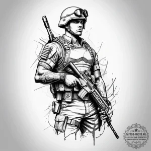 Tattoo sketch soldier with a letter, tattoo s... - эскиз тату (№1757738158_0, 13.09.2025 04:35) — tattoo-photo.ru