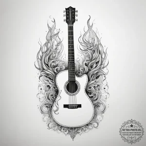 Tattoo sketch musician a guitar with flames,... - эскиз тату (№1757741487_0, 13.09.2025 05:31) — tattoo-photo.ru